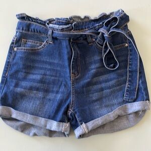 High Waisted Paper Bag Jean Shorts